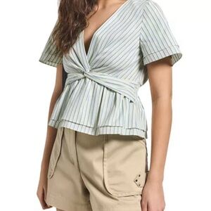 Derek Lam 10 Crosby Caspien Twist Front Striped Spring Peplum Cotton Top Size 10